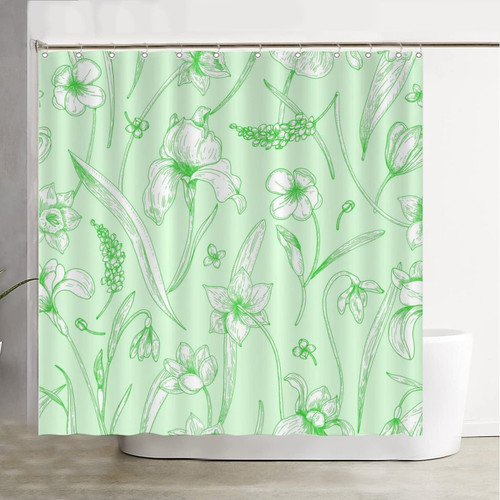COVOME Seamless Floral Pattern with Flowers Green Shower Curtains Elegant Vintage Decorative Shower Curtain Waterproof with Reinforced Buttonholes 72 Inch Modern Home Bathroom Decorations