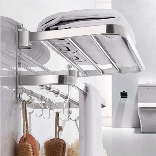DVTEL 304 Stainless Steel Towel Rack, Perforated Free Folding Towel Rack, Bathroom Storage Rack Suitable for Bathroom