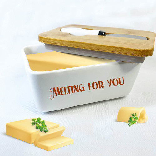Welmy Butter Dish With Lid Beautiful Porcelain - Butter Dish Nifty Wooden Butter Dish with Lid for Countertop Bell Crock Easy to Wash - Butter Dish With Lid And Knife Ceramic Butter Dish with Lid