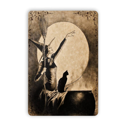 Broom Witch Metal Tin,Signs Kitchen Witchery Iron Painting Plaque Halloween Wall Decor for Bar Cat Club Parlor Cafe Store 8x12 Inch