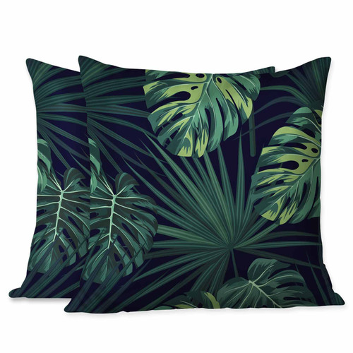 Beabes Throw Pillow Covers Green Tropical Palm and Banana Leaves Watercolor Decorative,Square Cushion Case for Home Sofa Couch Set of 2 Size 18X18 Inch