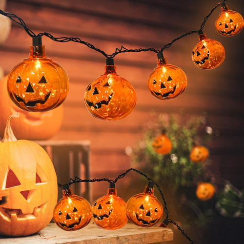 SOTOPOO 8.5FT Halloween Lights Pumpkin String Lights with 10 Smiling Jack O Lantern Pumpkin Lights, for Home Room Halloween Party Decorations Indoor & Outdoor Yard Patio Decor
