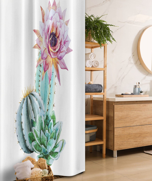 Ambesonne Cactus Stall Shower Curtain, Cactus Spikes Flower in Hot Mexican Desert Sand Botanical Natural Image, Fabric Bathroom Decor Set with Hooks, 36" W x 72" L, Pink Green and Blue