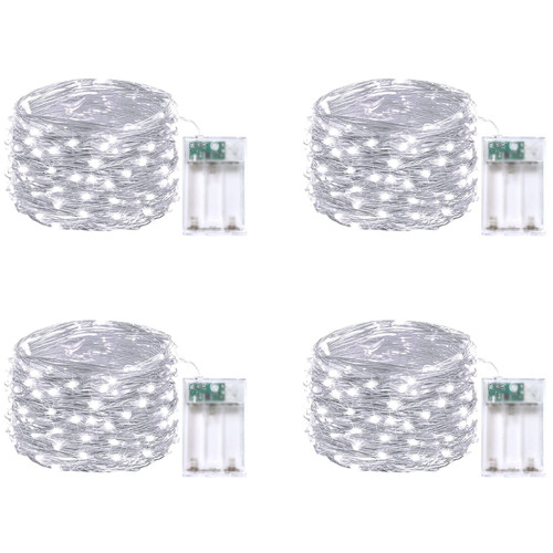 4-Pack White Fairy Lights Battery Operated with Timer, Waterproof 16FT 50 LED String Lights Outdoor Indoor, Twinkle Lights for Bedroom Home Wedding Birthday Christmas Parties Centerpiece (Cool White)