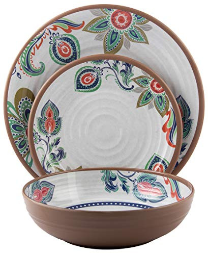 Melange 12-Piece Melamine Dinnerware Set (Flowers in Clay) | Shatter-Proof and Chip-Resistant Melamine Plates and Bowls | | Dinner Plate, Salad Plate & Soup Bowl (4 Each)