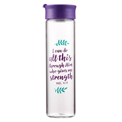Christian Art Gifts Glass Water Bottle, I Can Do All This, Purple