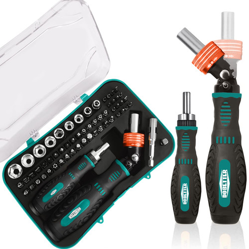 Dobetter 61 in 1 Ratcheting Screwdriver Set, Magnetic Screwdriver Tool Set with Sockets & Bits, Household Repair Tool Kits, Rotatable Ratchet Handles -PASDS61