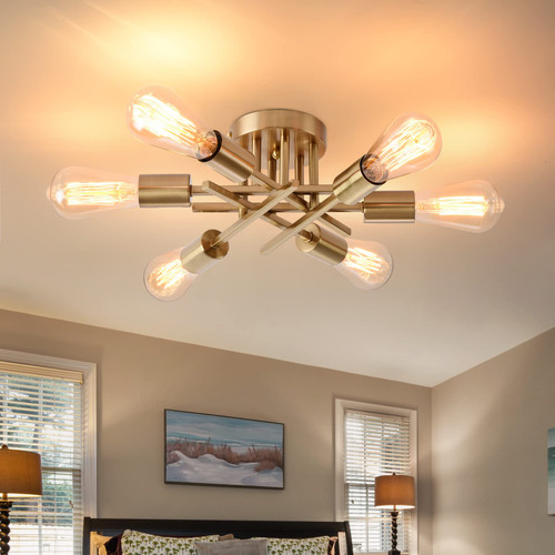 Gold Semi Flush Mount Ceiling Light Fixture, Modern Chandelier for Dining Room, 6-Light Kitchen Light Fixtures Sputnik Lighting Ceiling Lamp for Living Room Bedroom Bathroom Hallway (No Need Assembly) Gold Semi Flush Mount Ceiling Light Fixture, Modern Chandelier for Dining Room, 6-Light Kitchen Light Fixtures Sputnik Lighting Ceiling Lamp for Living Room Bedroom Bathroom Hallway (No Need Assembly)