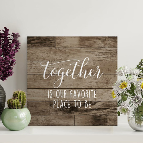 LITTLEGROVE SEEDS Vintage Boho Wooden Pallet Sign Together Is Our Favorite Place to Be Wood Signs 12x12in Farmhouse Wall Art Wall Hanger Family Wall Decor for Living Room Bedroom Office
