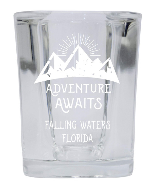R and R Imports Falling Waters Florida Souvenir Laser Engraved 2 Ounce Square Base Liquor Shot Glass Adventure Awaits Design