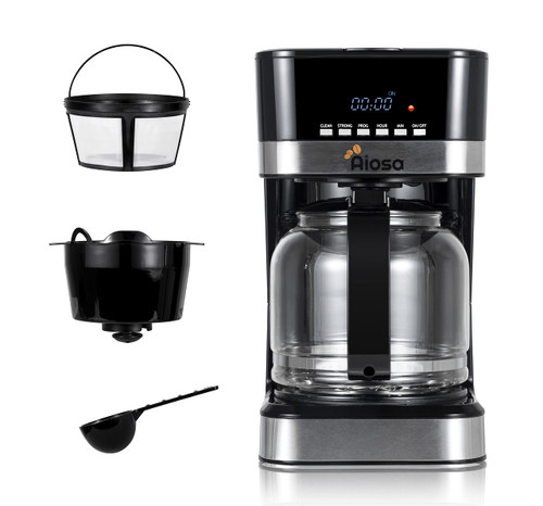 Aiosa 4-12 Cups For Home And Office Coffee Maker,12 Cup Programmable Coffee Maker,Drip Coffee Machine,Can Keep Warm, With Glass Carafe,Regular & Strong Brew, Coffee Maker Machine
