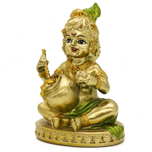 Hindu God Baby Krishna Statue - Indian Small Krishna Idol Figurine Home Office Mandir Temple Pooja Item India Murti Buddha Religious Figurines Gifts Hinduism Lord Krishna Sculpture Yoga Zen Meditation