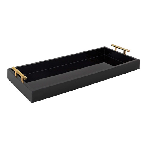 Kate and Laurel Lipton Narrow Decorative Tray with Polished Metal Handles, 10 x 24, Black and Gold, Chic Accent Tray for Display and Storage