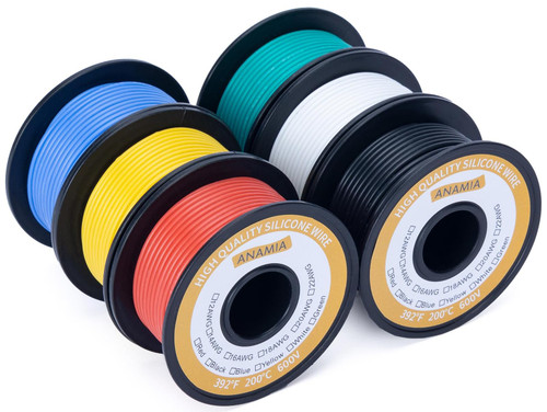 ANAMIA 18 AWG Stranded Copper Wire 180ft, Flexible 18 Gauge Silicone Wire, Primary 200? High Temperature Hook Up Wire (Red+Black+Blue+Yellow+White+Green 6 Colors Each 30ft/Spool)