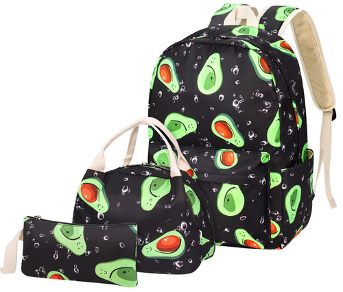 FEWOFJ Avocado School Backpack for Teen Girls, Bookbag with Lunch Box and Pencil Case