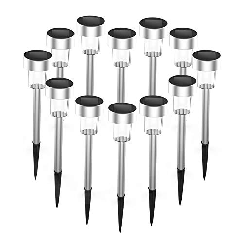 HiCool Solar Lights Outdoor, Solar Garden Lights Solar Pathway Lights Waterproof Outdoor Landscape Lighting for Lawn, Patio, Yard, Walkway, Driveway, Stainless Steel-12 Pack