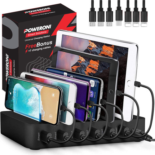 Poweroni USB Charging Dock - 6-Port - Fast Charging Station for Multiple Devices Apple - Multi Device Charger Station - Compatible with Apple iPad iPhone and Android Cell Phone and Tablet Poweroni USB Charging Dock - 6-Port - Fast Charging Station for Multiple Devices Apple - Multi Device Charger Station - Compatible with Apple iPad iPhone and Android Cell Phone and Tablet