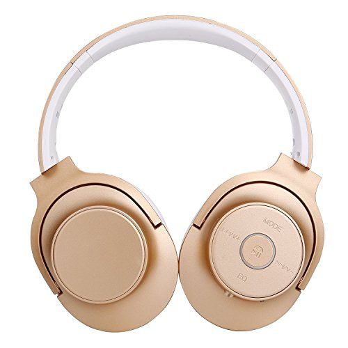 SNOHE Bluetooth Headphones Over Ear, Hi-Fi Stereo Wireless Headset, Foldable, Soft Memory-Protein Earmuffs,Built-in Mic and Wired Mode for PC/ Cell Phones/ TV,Gold