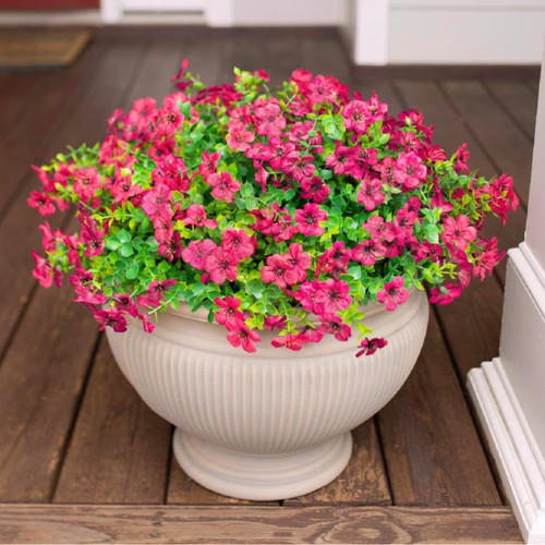 HyeFlora Artificial Flowers for Outdoor Indoor Garden Home Decoration, Faux Flower Daisy with Eucalyptus Leaves Fake Plants Greenery Boxwood Porch Patio, 12 Bundles (Hot Pink)