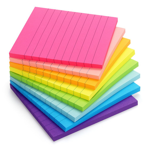 8 Pads Lined Sticky Notes 4x4 Sticky Notes with Lines Self-Stick Note Pads 8 Bright Multi Colors, 50 Sheet/Pad