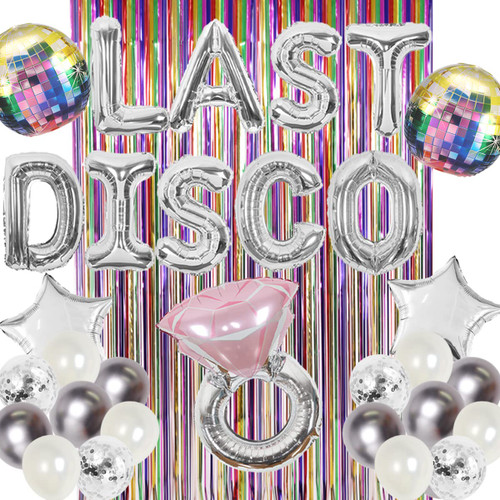 Last Disco Bachelorette Party Decorations, 70 80 90s Bachelorette Party Decorations, Last Disco Balloons Ring Disco Ball Fringe Curtains for Disco Party