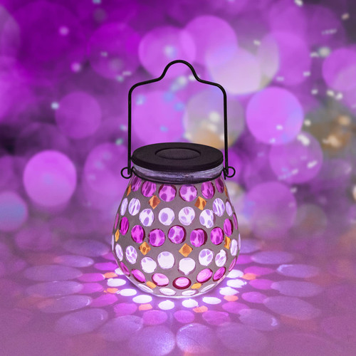Mosaic Solar Lanterns - Solar Hanging Lanterns Outdoor Waterproof Solar Table Lamps Night Lights for Garden, Patio, Party, Yard, Outdoor Indoor Decor (Pink)