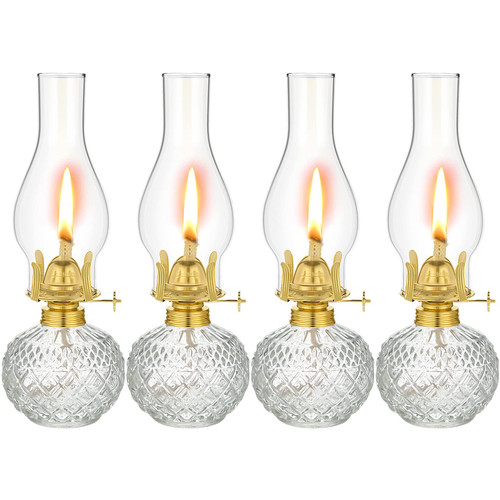 Riakrum 4 Pieces Large Chamber Oil Lamp for Indoor Use, Glass Kerosene Oil Lamp Lantern Vintage Hurricane Lamp Oil Classic Chamber Oil Lantern Lamp for Home Tabletop Decor Emergency Lighting Riakrum 4 Pieces Large Chamber Oil Lamp for Indoor Use, Glass Kerosene Oil Lamp Lantern Vintage Hurricane Lamp Oil Classic Chamber Oil Lantern Lamp for Home Tabletop Decor Emergency Lighting