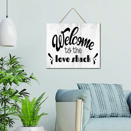 Autravelco Welcome to The Love Shack Wall Art Motto Decor Signs Funny Wooden Sign Decorative Wall Art Wood Plaque Sign Home Decor for Room Window 10x12 Inch
