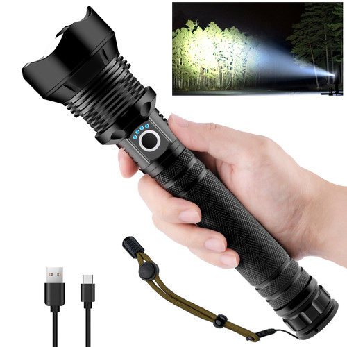 JOSHEN Rechargeable LED Flashlights 150000 High Lumens, Super Bright XHP90.2 Tactical Flashlight with Zoomable,5 Modes, Handheld Powerful Flashlights for Emergencies, Hiking, Camping