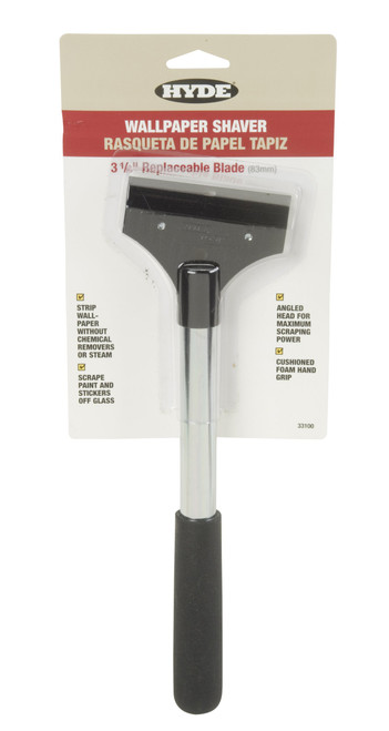 HYDE 33100 Multi-Purpose Wallpaper Shaver/Scraper, 3-1/4 in W Die-Cast Blade Tubular Metal Handle, 3-1/4"
