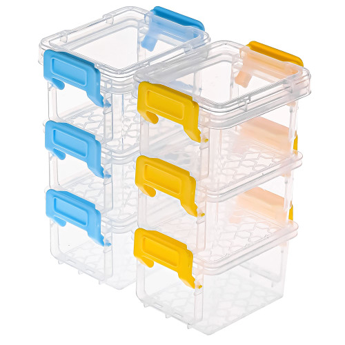 ISKYBOB 6 Packs Small Storage Bins with Lids, Mini Stackable Plastic Storage Containers Colorful Bead Organizer Latch Box Small Containers for Organizing Craft, Small Items, Blue+Yellow