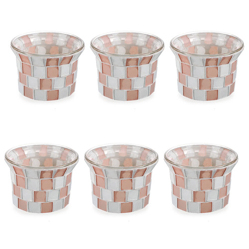 OwnMy Set of 6 Mosaic Glass Tea Light Holders Small Votive Candle Holders Bulk, Glass Mosaic Pillar Candle Stands Cup Shaped Tealight Candle Holders for Table Centerpiece Wedding Home Decor (Pink)