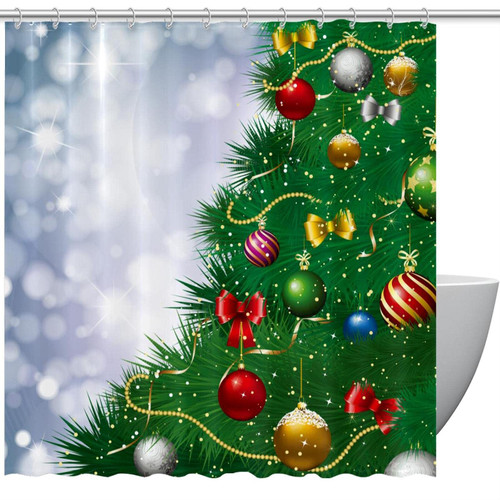 Shower Curtain, Green Christmas Tree Bathroom Curtain, Bathroom Shower Curtain with Hooks, Kids Bathroom Decor 72 Inch