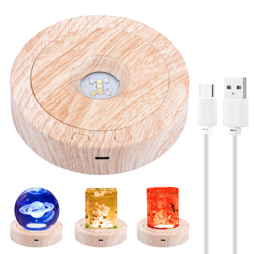 KASCLINO Wood Light Display Base, Rotating Display Stand, LED Display Base for Crystals Glass Art, Colorful Light Crystal Display Base Stand for 3D Crystal Glass Resin Art