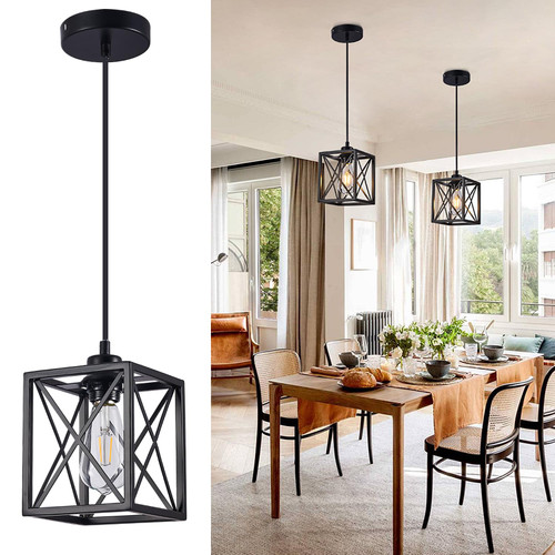Black Pendant Lights for Kitchen Island, Farmhouse Industrial Iron Caged Chandelier for Dining Room, Small Hanging Ceiling Light Fixtures Pendant Light for Table, Hallway, Entryway, Foyer Black Pendant Lights for Kitchen Island, Farmhouse Industrial Iron Caged Chandelier for Dining Room, Small Hanging Ceiling Light Fixtures Pendant Light for Table, Hallway, Entryway, Foyer