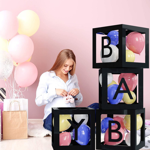 Baby Boxes with Letters for Baby Shower - 4Pcs Black Clear Baby Balloon Box Blocks, Transparent Balloons Boxes Baby Balloon Box for Gender Reveal, Baby Shower, Birthday Party Balloon Decoration Baby Boxes with Letters for Baby Shower - 4Pcs Black Clear Baby Balloon Box Blocks, Transparent Balloons Boxes Baby Balloon Box for Gender Reveal, Baby Shower, Birthday Party Balloon Decoration