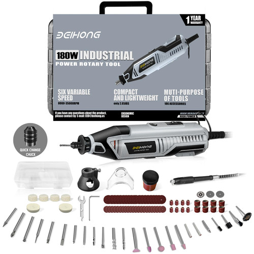 BEI & HONG 180W Rotary Tool, 186 PCS Accessories Power Rotary Tools, 6 Variable Speed, Rotary Tool Kit with Tool-Free Change Chuck & Flex Shaft for Sanding, Drilling and Engraving