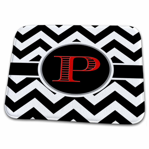 3dRose Black and white chevron monogram red initial P - Dish Drying Mats (ddm-252175-1)