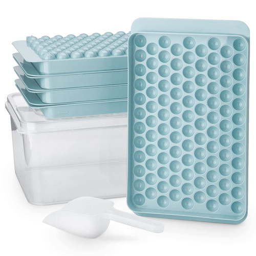 Mini Ice Cube Trays,Round Ice Cube Mold,0.6in Small Ice Maker for Freezer,Circle Ball Ice Trays for Freezer with Lid & Bin,104x4 PCS Ice Cube Tray for Chilling Drinks Coffee Juice Cocktail