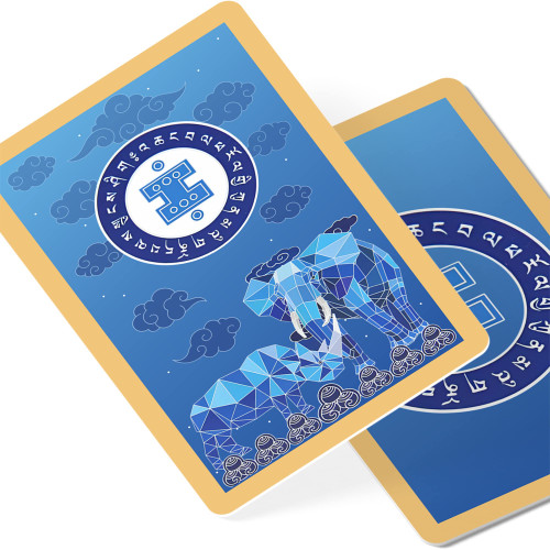 Royal Blue Elephant and Blue Cosmic Rhino Amulet Feng Shui Card, Symbol of Anti Burglary with Blue Rhino and Elephant, Carry Along Talisman Card, Good Fit for Your Wallet, Pocket or Purse
