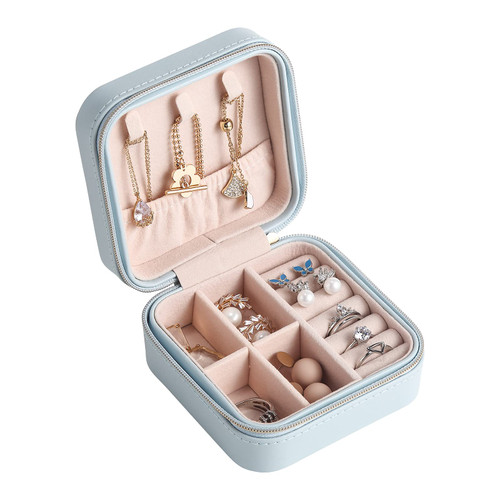 CASEGRACE Travel Jewelry Case, Small Jewelry Box Portable Jewelry Travel Organizer Display Storage Case for Rings Earring Necklace Bracelet, Gift for Women Girls, Sky Blue CASEGRACE Travel Jewelry Case, Small Jewelry Box Portable Jewelry Travel Organizer Display Storage Case for Rings Earring Necklace Bracelet, Gift for Women Girls, Sky Blue