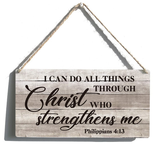 Inspirational Bible Gift Signs I Can Do All Things Through Christ Who Strengthens Me Wooden Hanging Sign Religious Scripture Art Wall Home Decoration 12 x 6 Inches