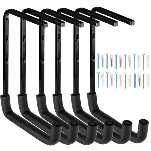 Locawaya 6 Pack Overhead Garage Storage Hooks, Heavy Duty Garage Storage Rack, Wall Mounted Ladder Hook, Utility Ceiling Hangers & Organizer for Wood,Tools, Bicycle Locawaya 6 Pack Overhead Garage Storage Hooks, Heavy Duty Garage Storage Rack, Wall Mounted Ladder Hook, Utility Ceiling Hangers & Organizer for Wood,Tools, Bicycle
