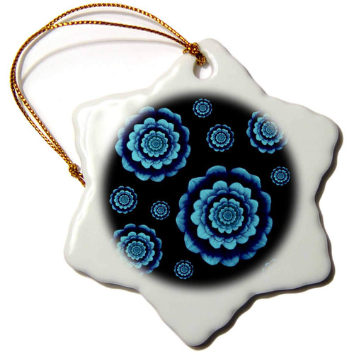 3dRose Turquoise and Royal Blue Fantasy Mandala Flowers on Black... - Ornaments (orn-31666-1)