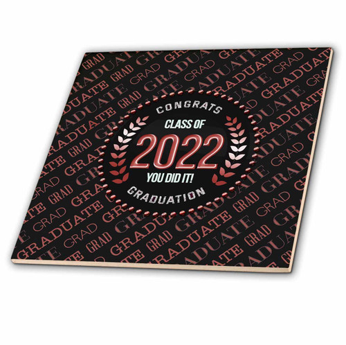 3dRose Image of Class of 2022, Congrats Graduate, You Did It, Red, Black - Tiles (ct_353696_1)