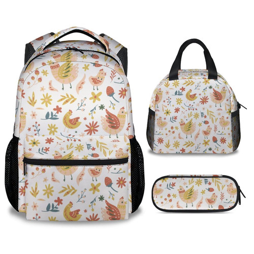 COOPASIA Chicken Backpack with Lunch Box and Pencil Case, 16 Inch Chicken Theme Bookbag with Adjustable Straps, Durable, Lightweight, Large Capacity, School Backpack for Girls Women