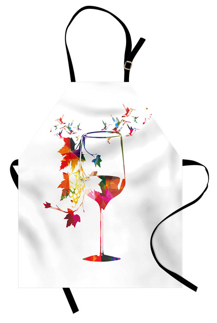 Ambesonne Winery Apron, Wine Glass with Colorful Imaginary Growing Leaves Aroma Sommelier Relax Joy, Unisex Kitchen Bib with Adjustable Neck for Cooking Gardening, Adult Size, Magenta White