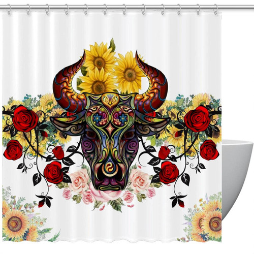 VAPOKF Shower Curtain for Bathroom Decor, Sunflower Rose Bull Waterproof Polyester Fabric Bath Curtain Set with 12 Hooks - 60x72 Inches