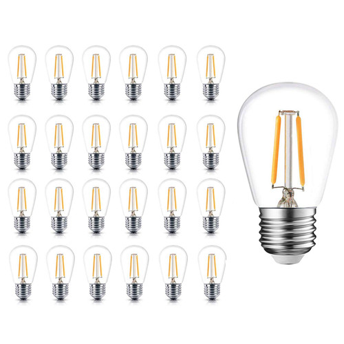 Newpow S14 Led Light Bulbs, 24 Pack Dimmable Edison Glass Bulbs for Waterproof Outdoor String Lights, 1.5W Replacement Incandescent Bulb (11w - 30w), Warm Color 2200k - UL Listed
