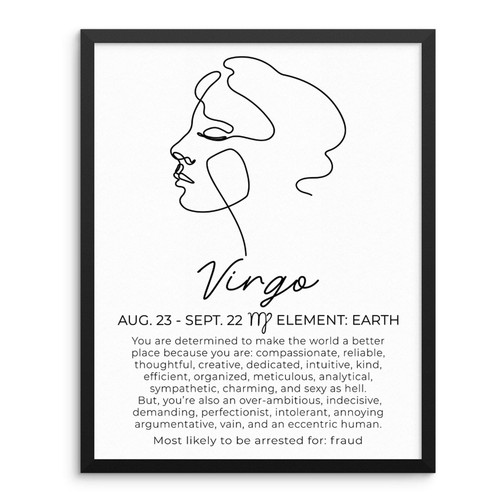 Sincerely, Not Virgo Zodiac Sign Art Print Minimalist Horoscope Sign Line Drawing Poster 11"x14" UNFRAMED Modern Astrology Artwork for Living Room, Bedroom or Home Office Wall Decor (VIRGO)